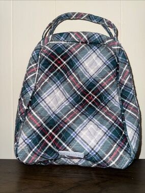 Vera Bradley Teal and White Plaid Quilted Mini Backpack Lunch box
